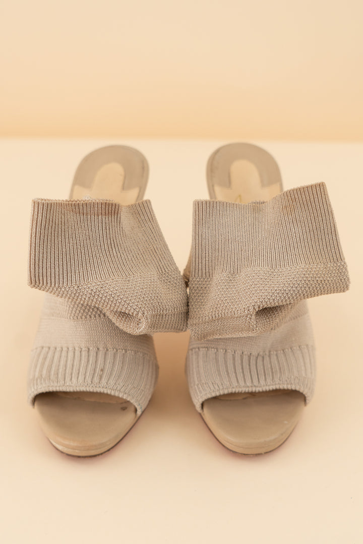 AUCTION christian louboutin tan open toe and heel sock heels (38.5)