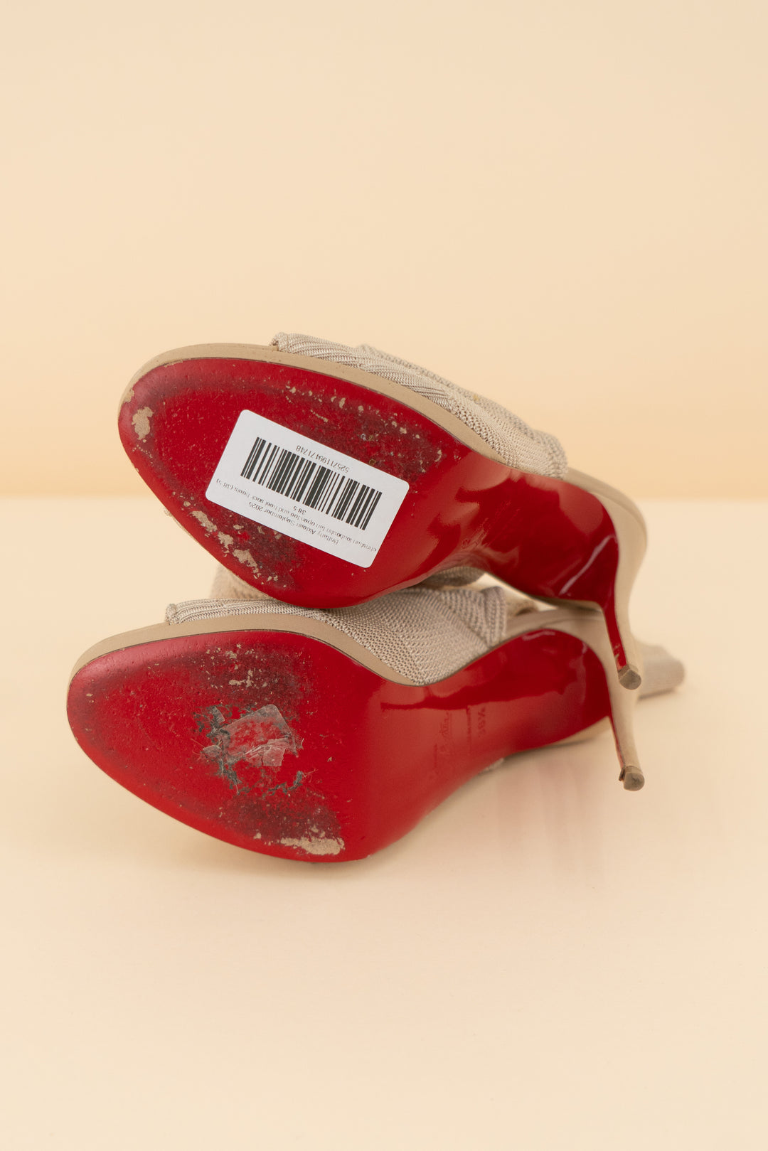 AUCTION christian louboutin tan open toe and heel sock heels (38.5)