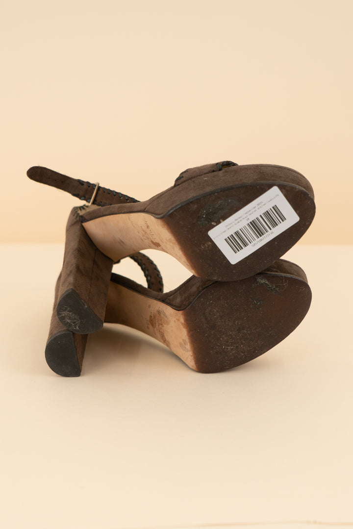 AUCTION jimmy choo brown suede black leather stitched heels (38)