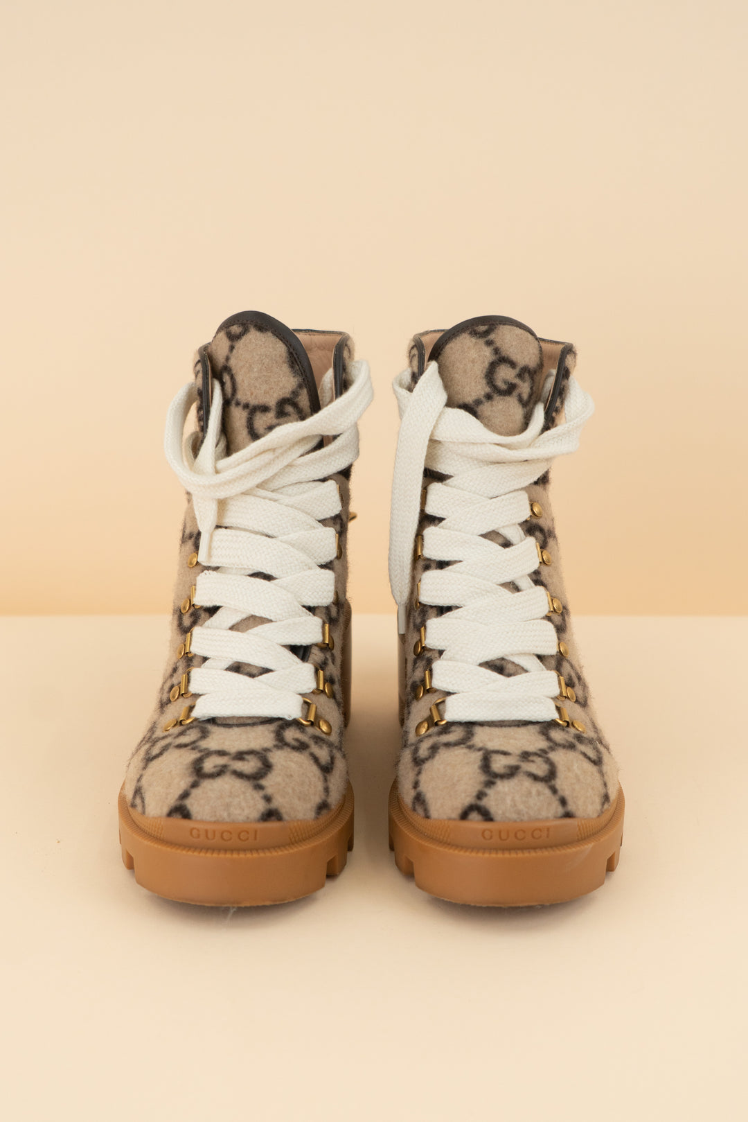 gucci fuzzy lace up hiking boots (38.5/ US7.5-8.5; retail $1,390)