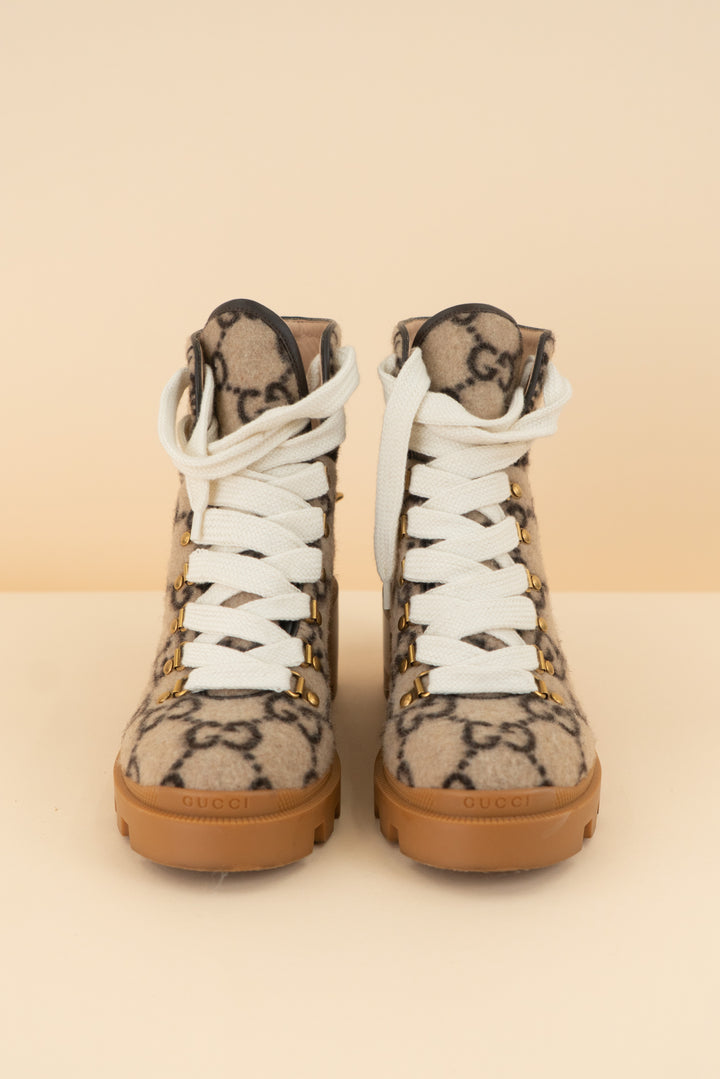 gucci fuzzy lace up hiking boots (38.5/ US7.5-8.5; retail $1,390)