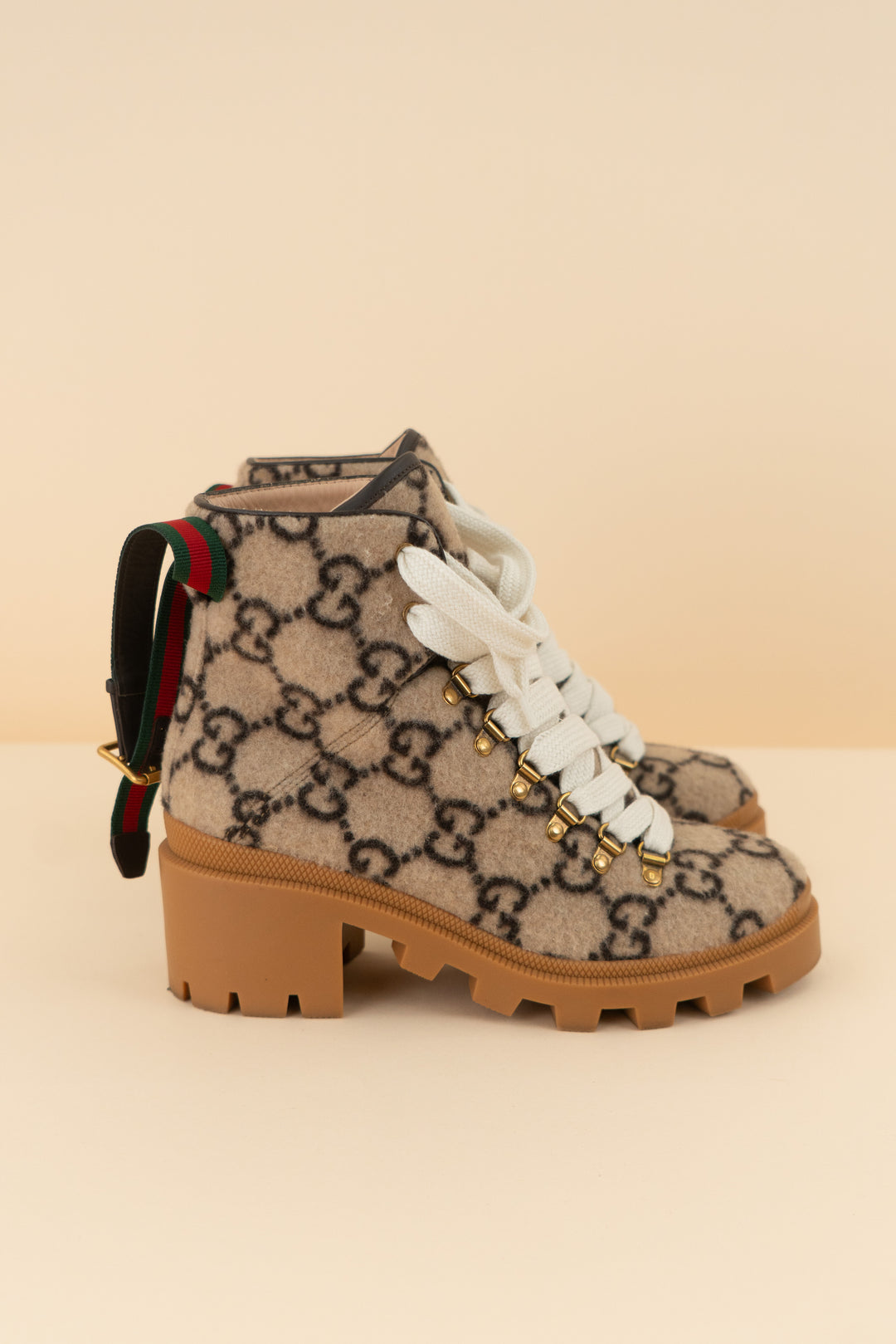 gucci fuzzy lace up hiking boots (38.5/ US7.5-8.5; retail $1,390)