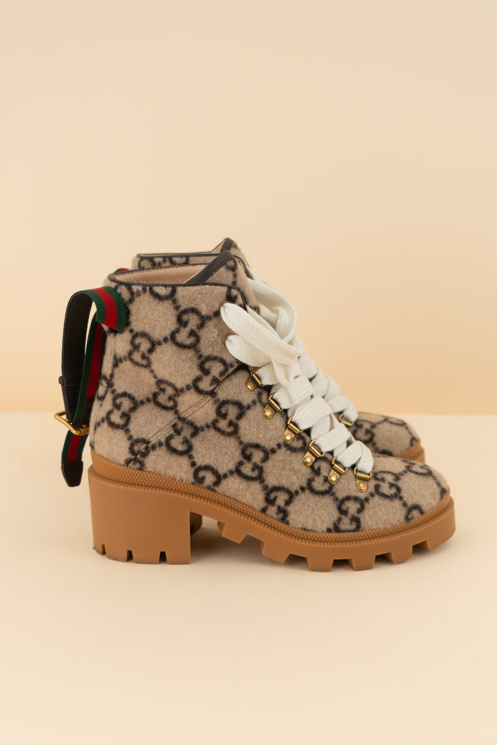 gucci fuzzy lace up hiking boots (38.5/ US7.5-8.5; retail $1,390)