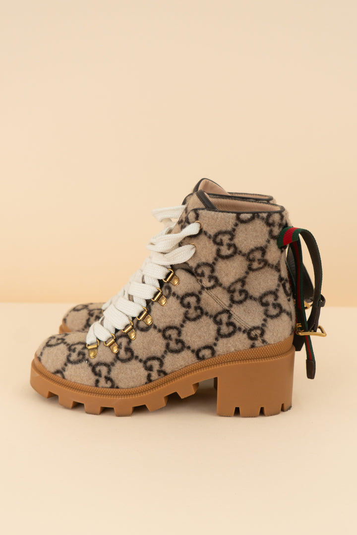 gucci fuzzy lace up hiking boots (38.5/ US7.5-8.5; retail $1,390)