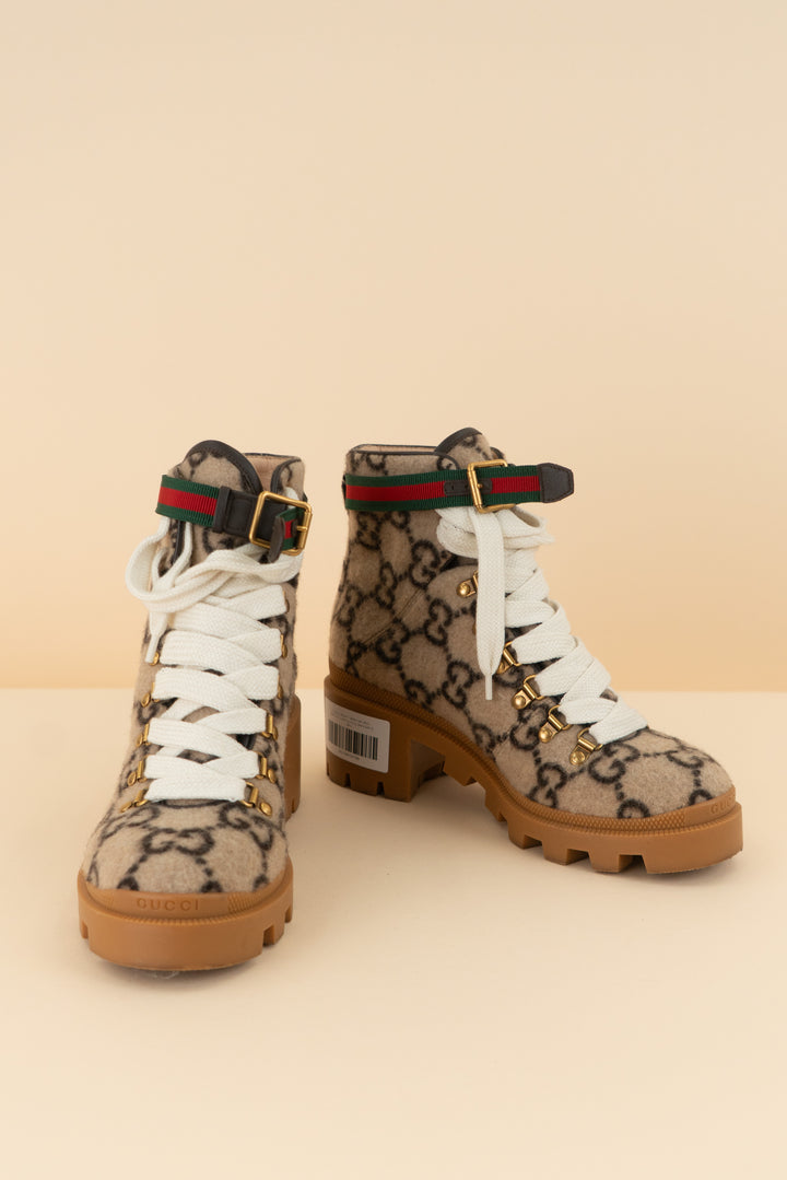 gucci fuzzy lace up hiking boots (38.5/ US7.5-8.5; retail $1,390)