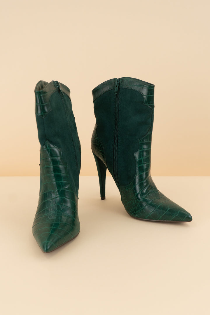 AUCTION shoedazzle dark green suede snake skin high heel bootie (8)