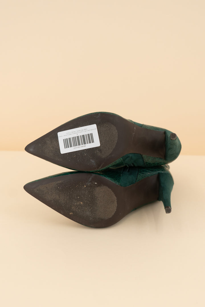AUCTION shoedazzle dark green suede snake skin high heel bootie (8)