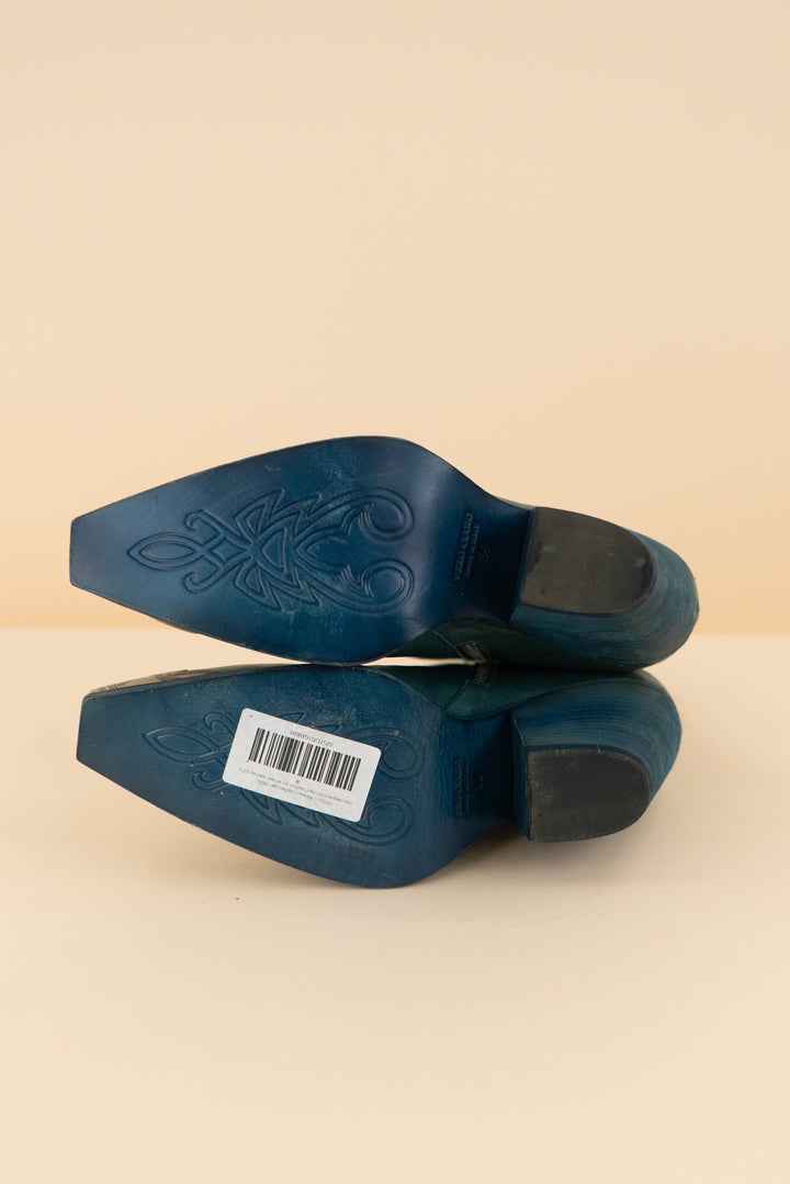AUCTION free people dark teal leather silver toe booties (39)