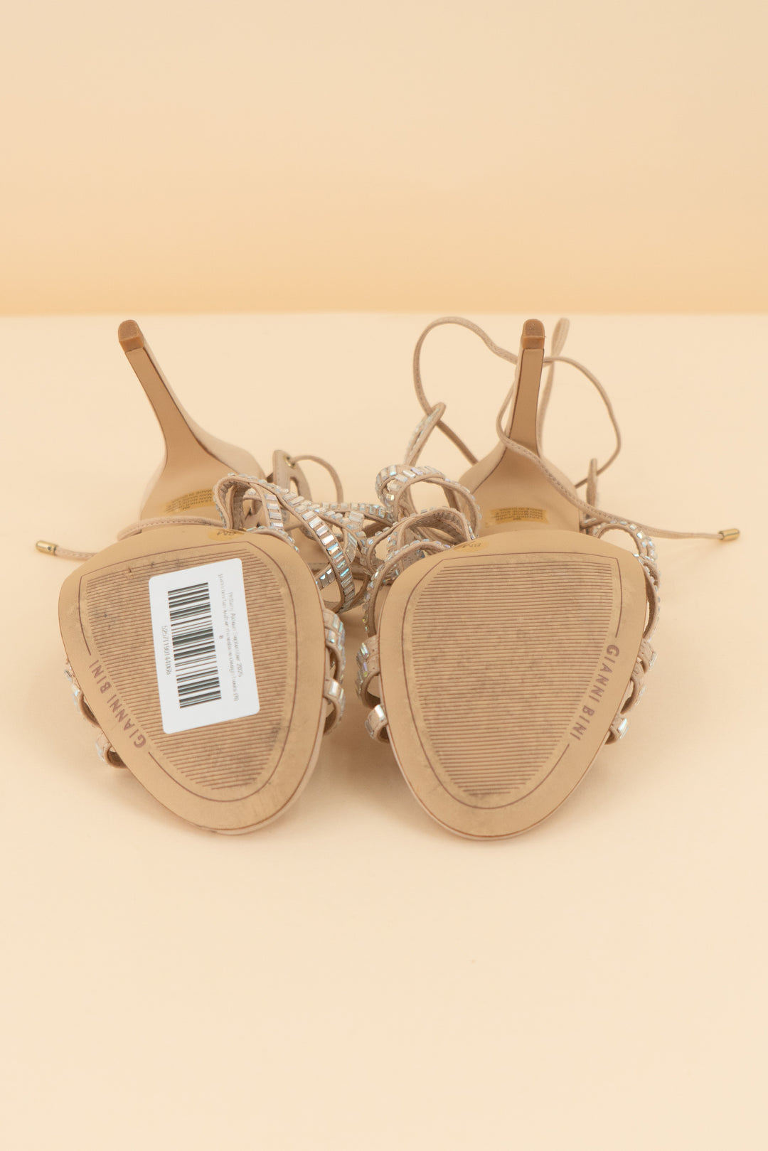 gianni bini tan leather rhinestone design heels (8; retail $139)