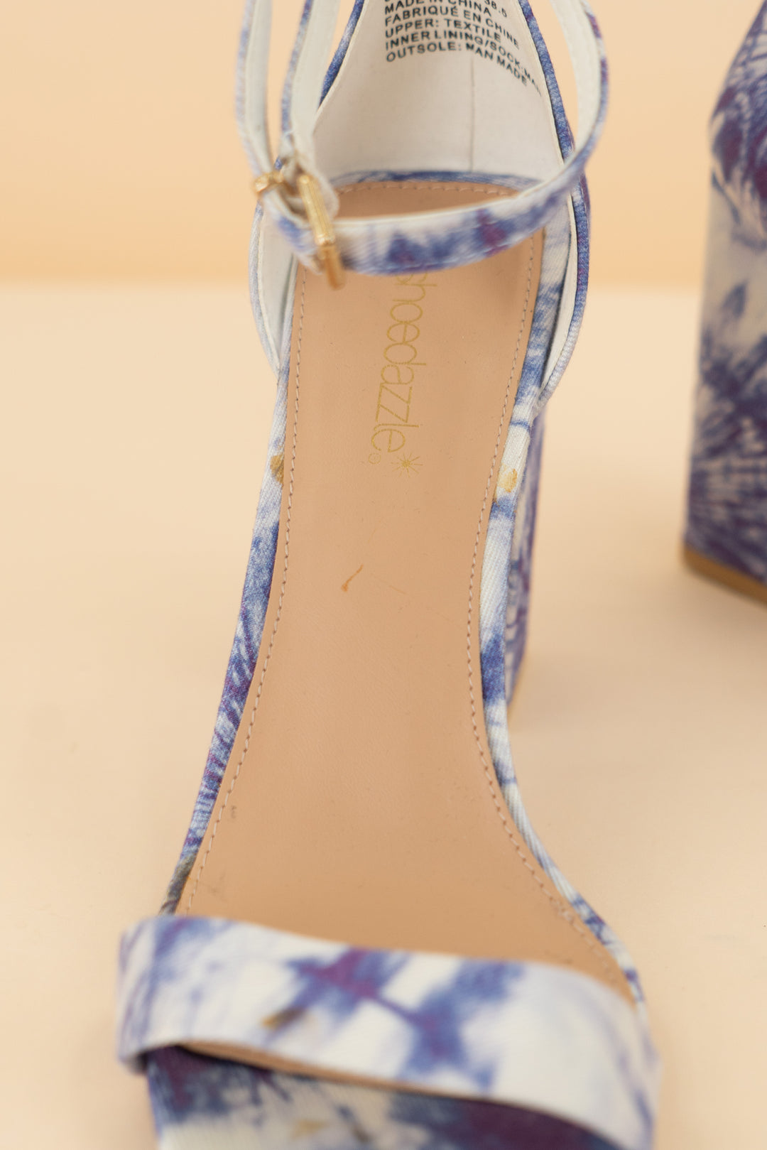 shoedazzle purple tie dye heels (8; retail $49.95)