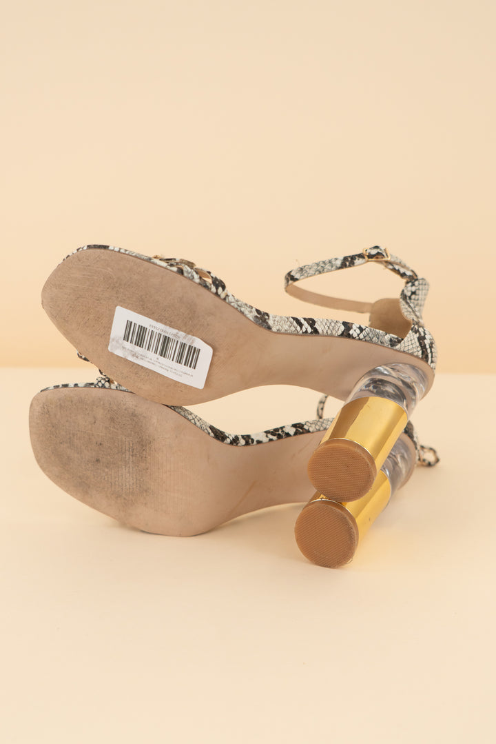 shoedazzle brown/cream snakeskin heels (8; retail $49.95)