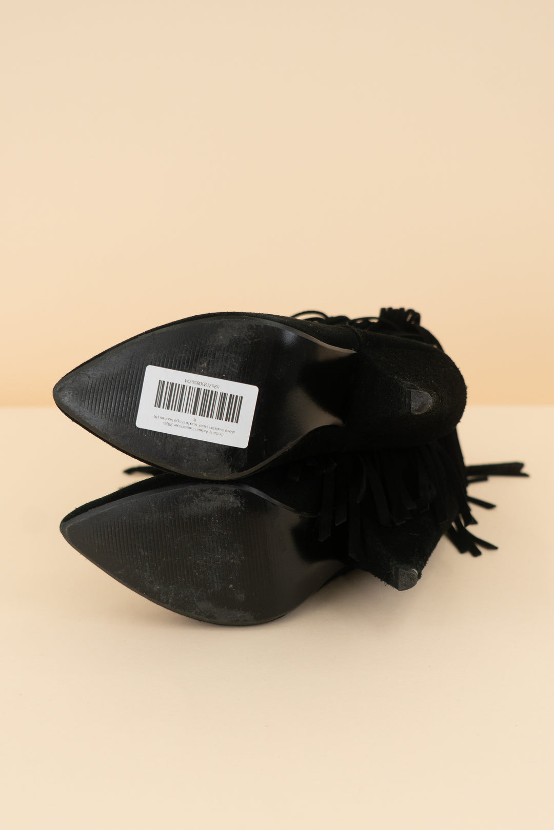 steve madden black suede fringe booties (8; retail $159)