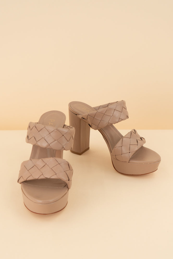 raye taupe woven chunky heels (8.5; retail $169)