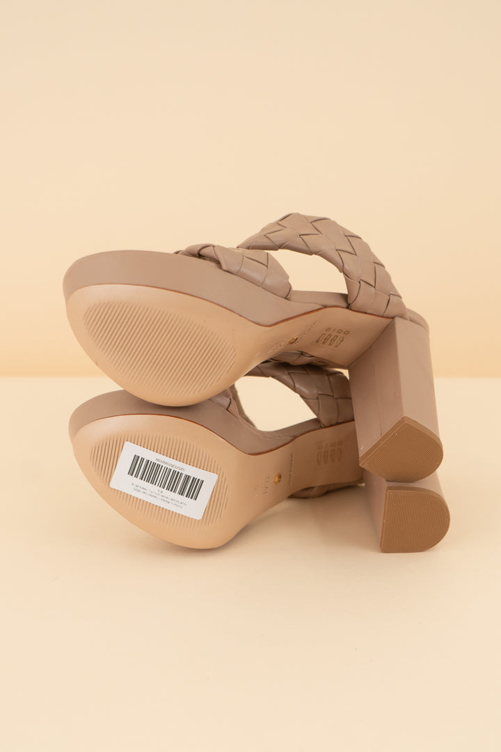 raye taupe woven chunky heels (8.5; retail $169)