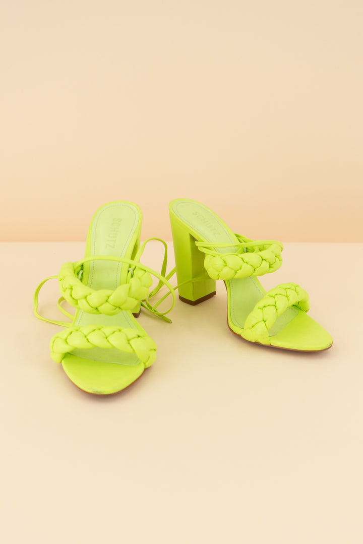 AUCTION schutz neon green woven strappy heels (9)