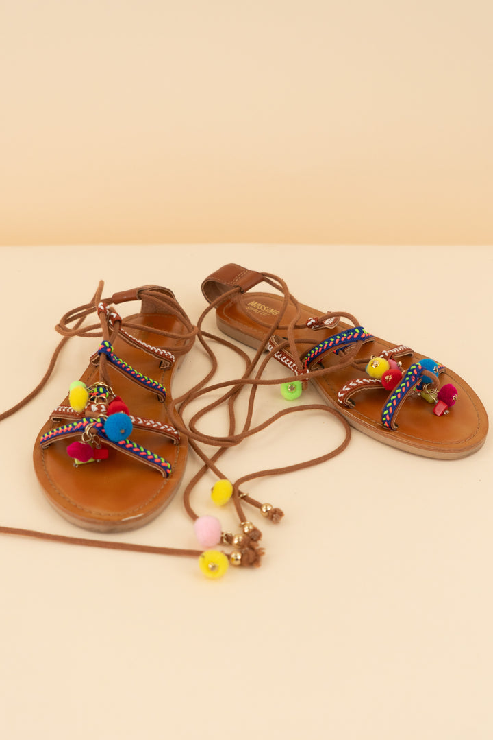 mossimo brown colorful stitching and charm sandals (8; retail $35)