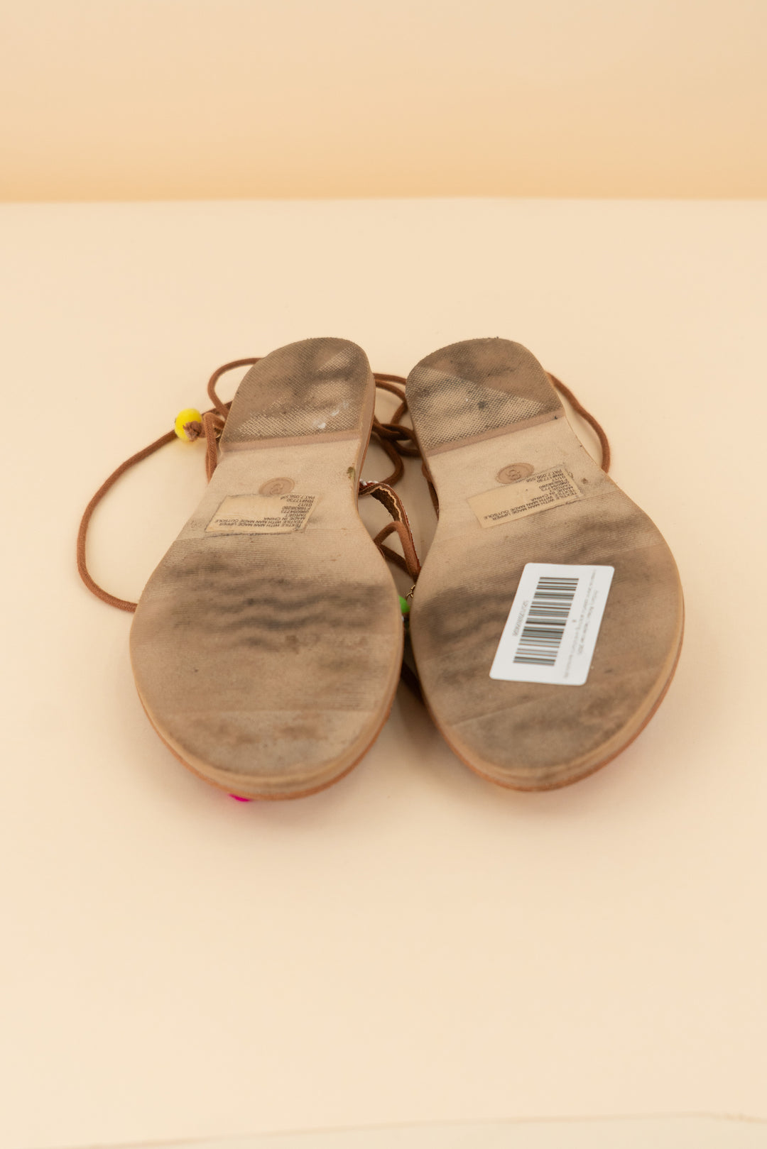 mossimo brown colorful stitching and charm sandals (8; retail $35)