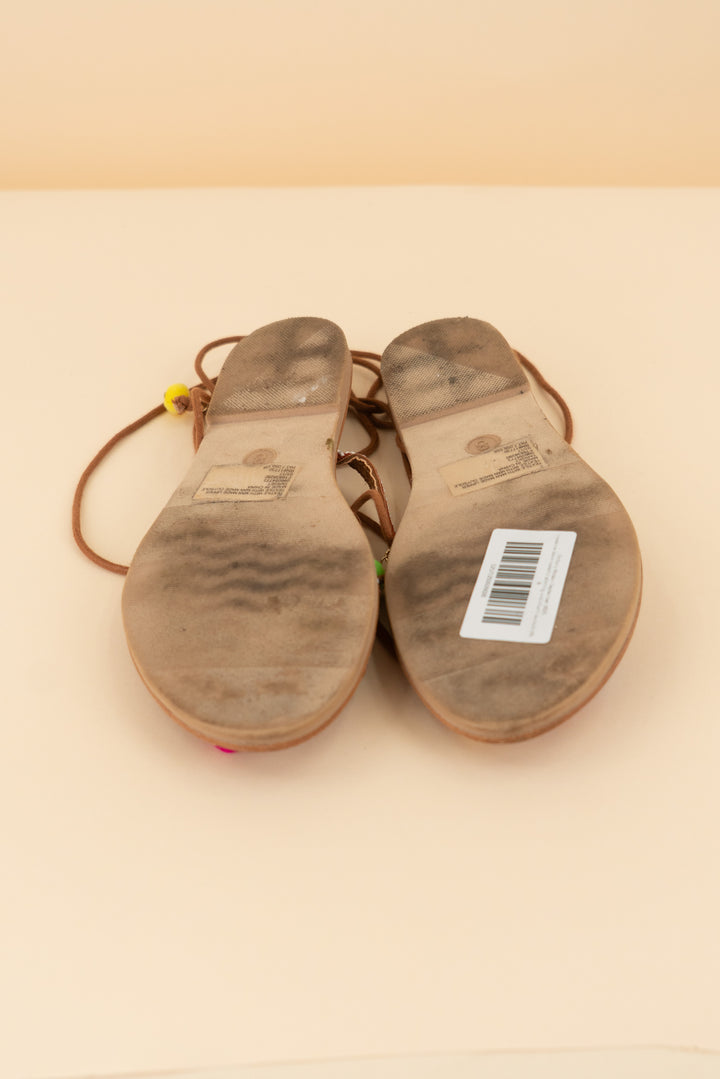 mossimo brown colorful stitching and charm sandals (8; retail $35)