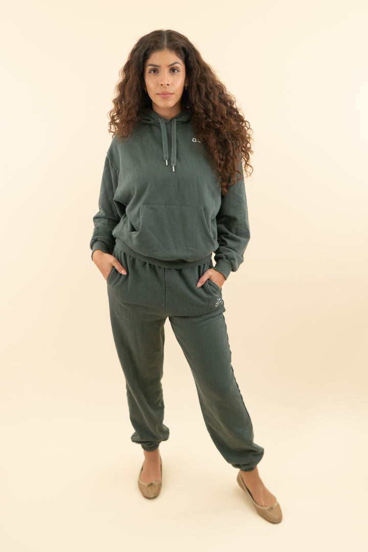 alo dark green hoodie and jogger set (s)