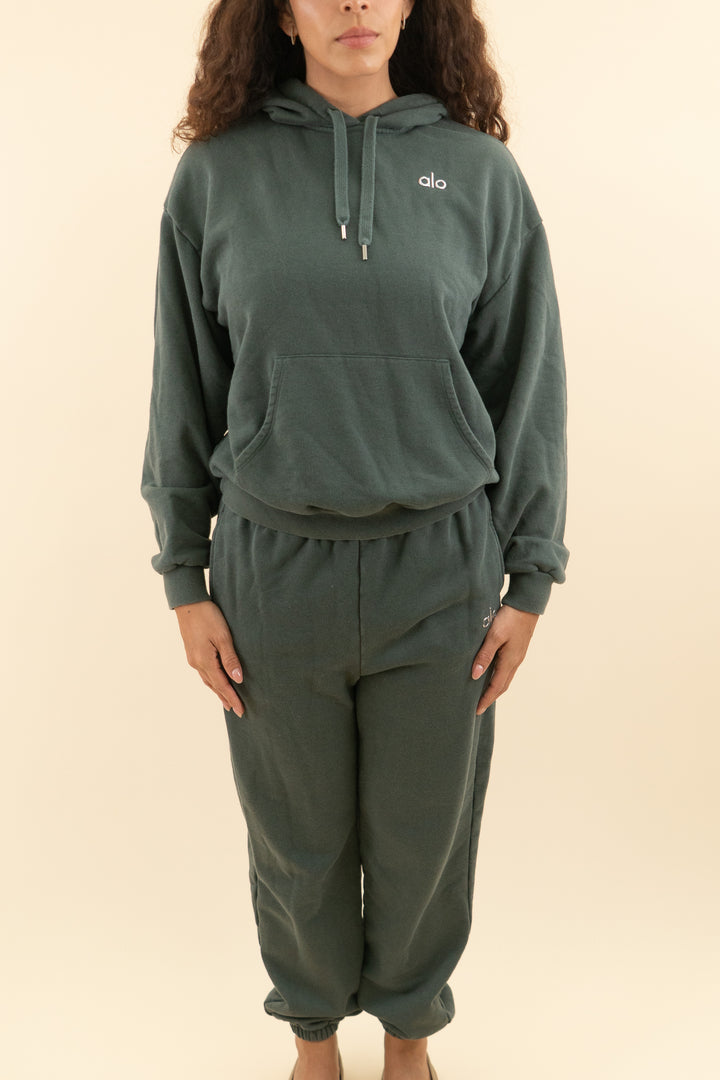 alo dark green hoodie and jogger set (s)