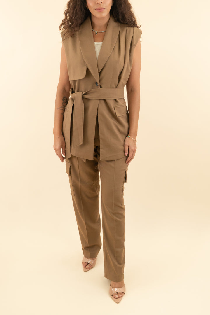 AUCTION jluxlabel tan belted cargo pant and belted vest set (s)