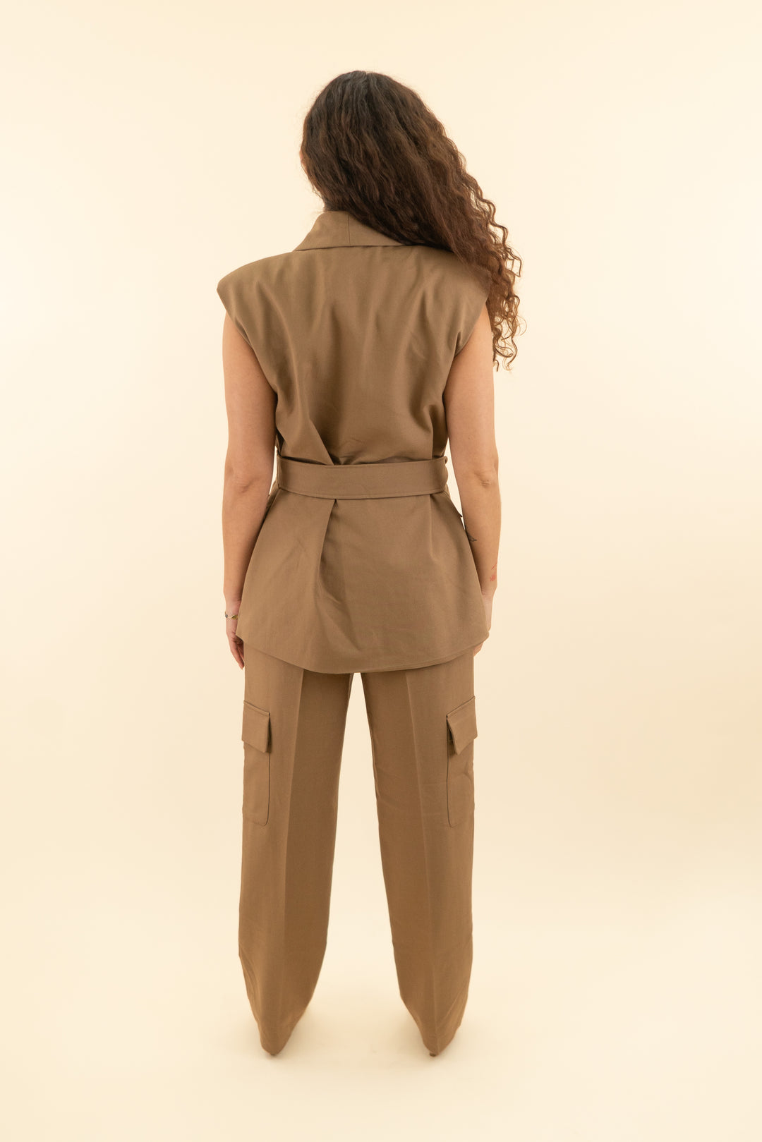 AUCTION jluxlabel tan belted cargo pant and belted vest set (s)
