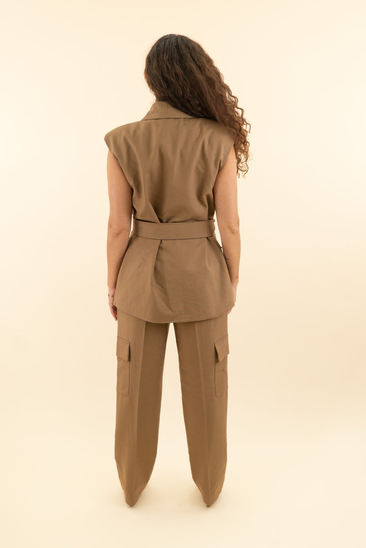 AUCTION jluxlabel tan belted cargo pant and belted vest set (s)
