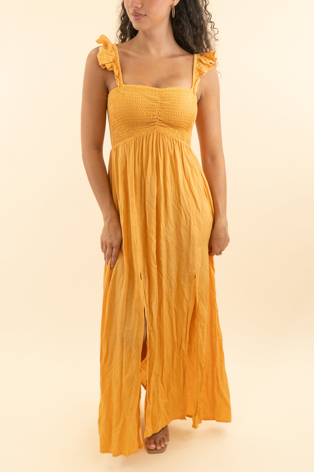 boho me orange smocked midi dress (s; retail $75)