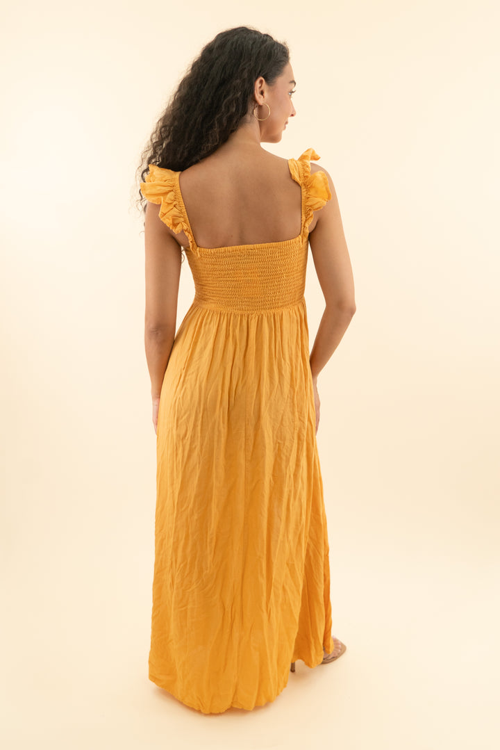 boho me orange smocked midi dress (s; retail $75)