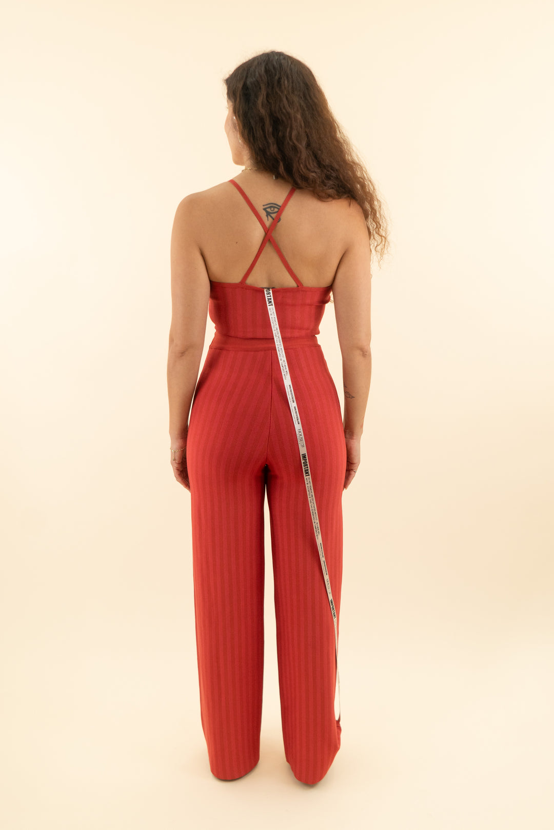 house of cb red sleeveless slight striped jumpsuit* (s; retail $225)