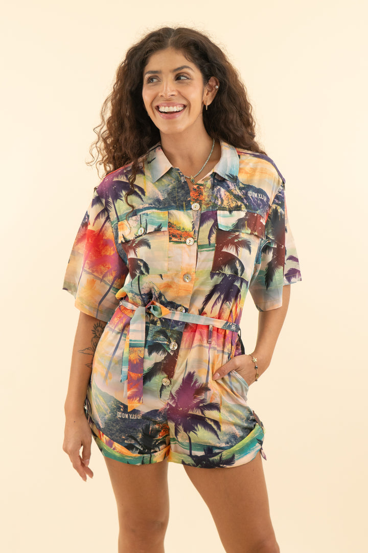 le superbe colorful hollywood short sleeve romper (s; retail $395)