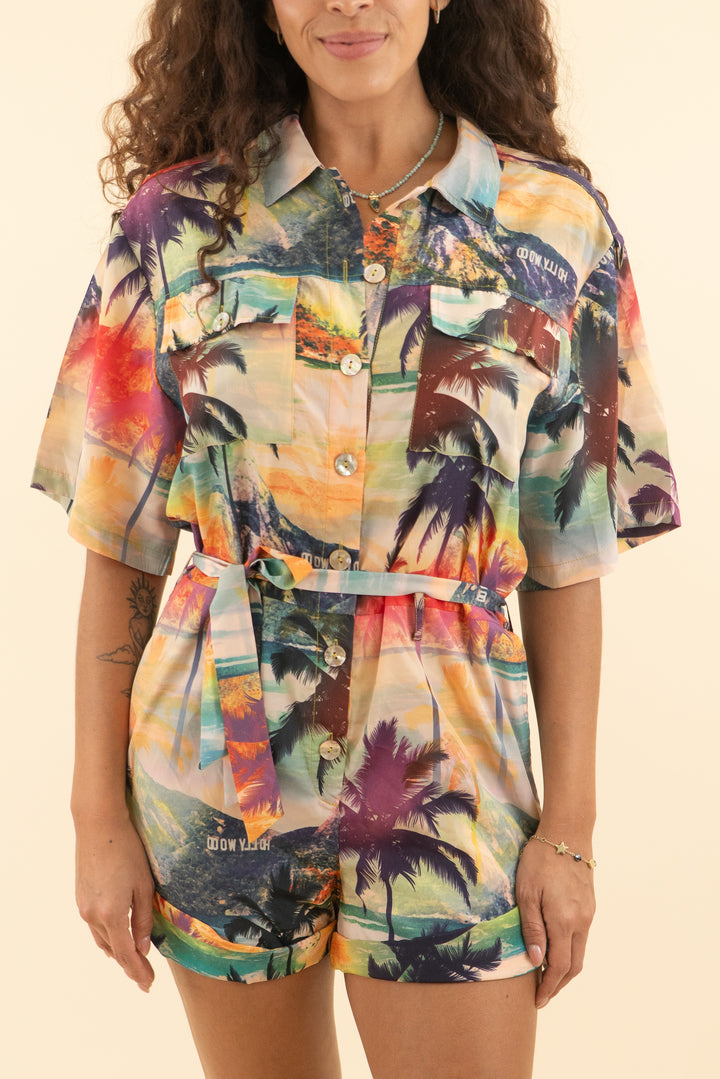 le superbe colorful hollywood short sleeve romper (s; retail $395)