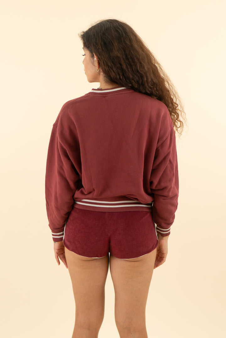 AUCTION vogue collection wine varsity crewneck sweatshirt and terry cloth short set (s/m)