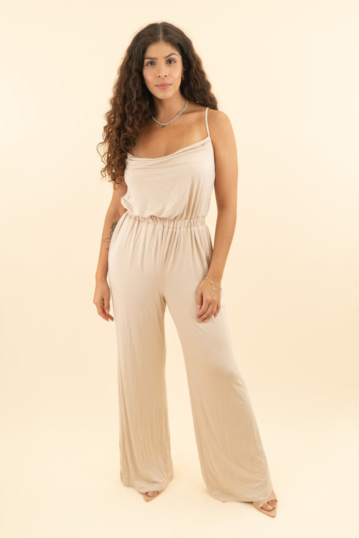 privacy please tan tank cowl neck jumpsuit (s; retail $170)