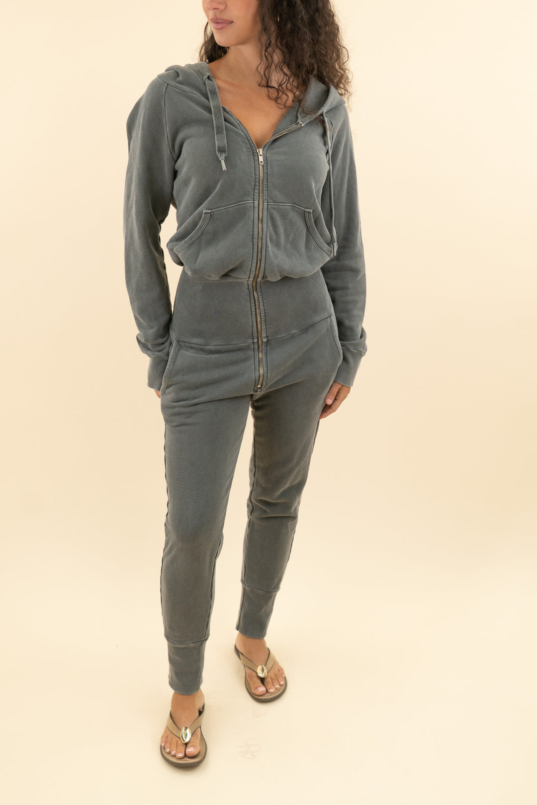 nsf grey washed zip up hoodie jumpsuit (m; retail $395)