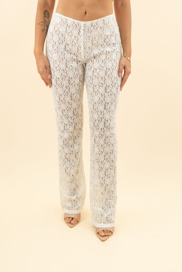 outcast white lace and sequin pull on pants (s; retail $95)