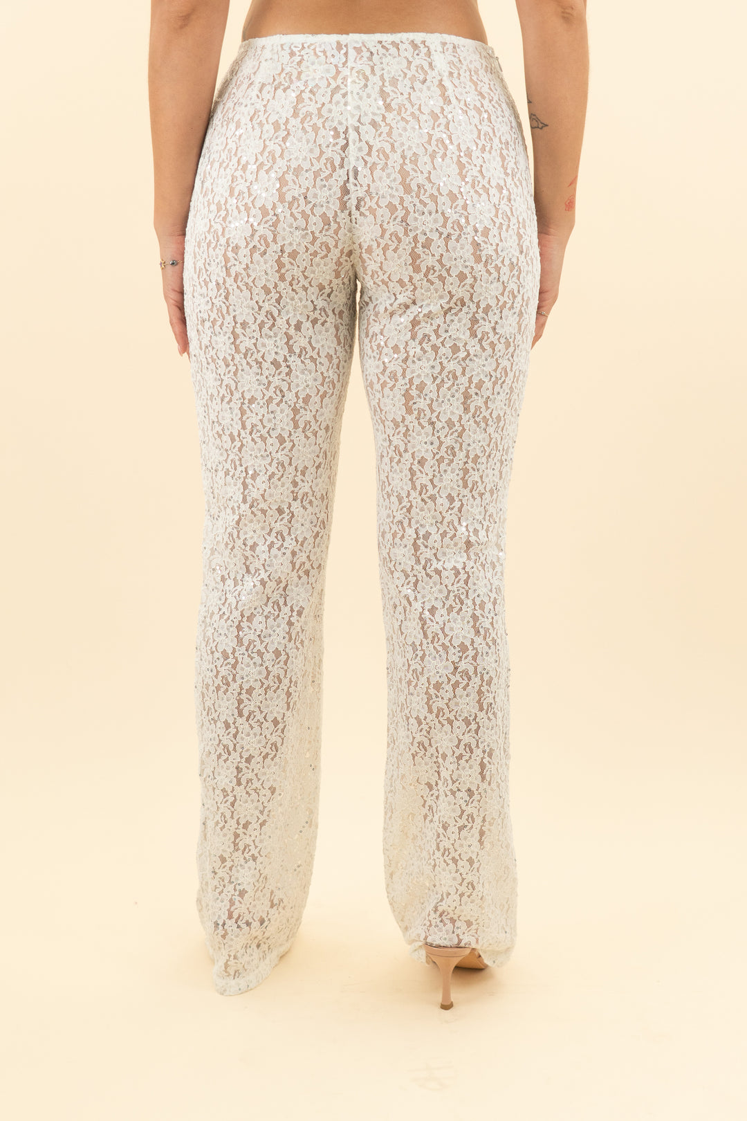 outcast white lace and sequin pull on pants (s; retail $95)