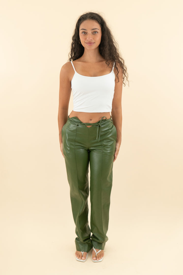 AUCTION aya muse olive green vegan leather trousers (s)
