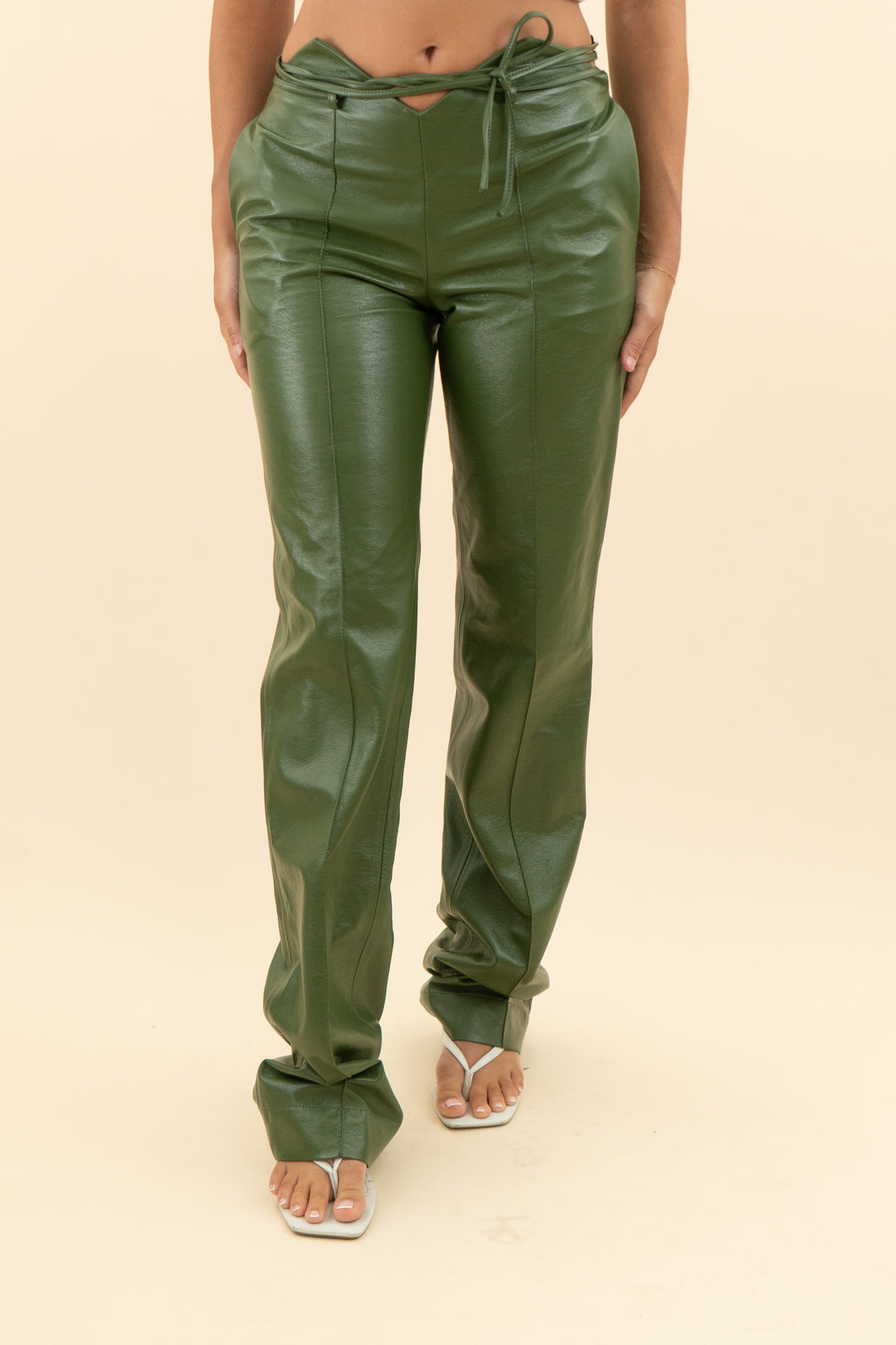 AUCTION aya muse olive green vegan leather trousers (s)