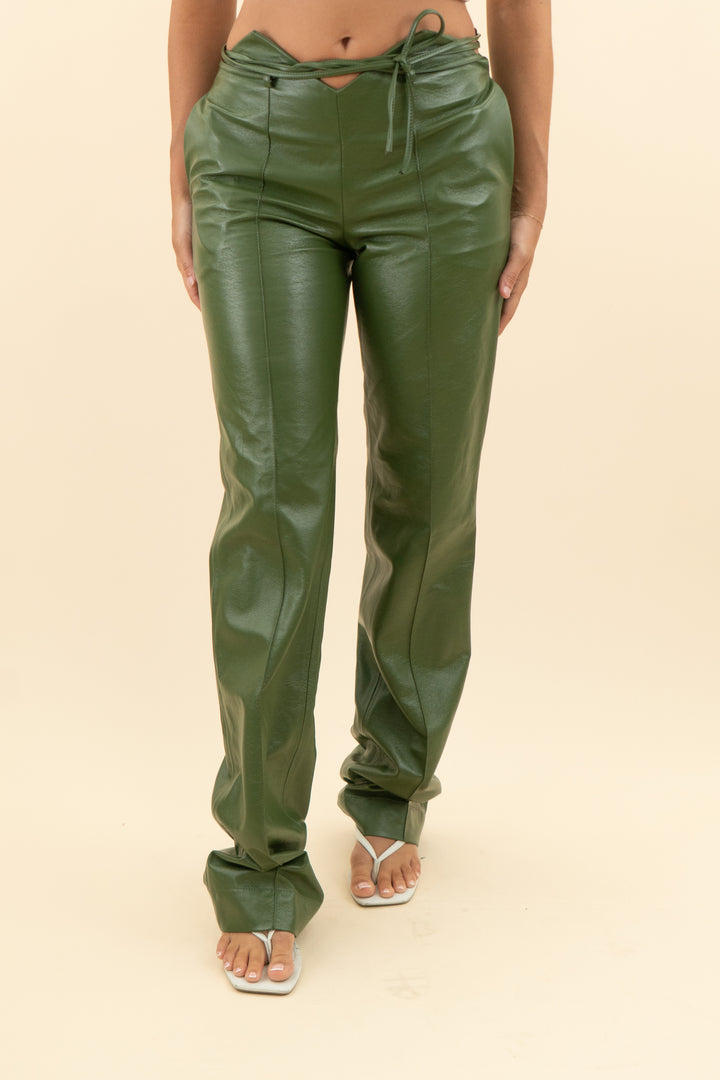 AUCTION aya muse olive green vegan leather trousers (s)