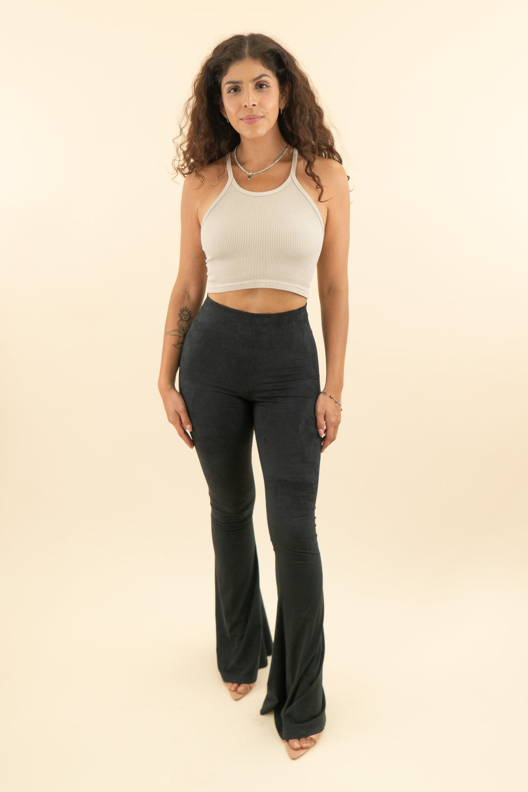 show me your mumu black suede flare pants (s; retail $136)