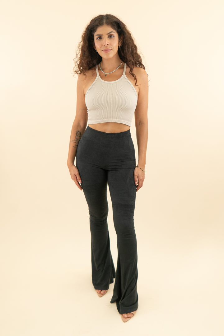 show me your mumu black suede flare pants (s; retail $136)