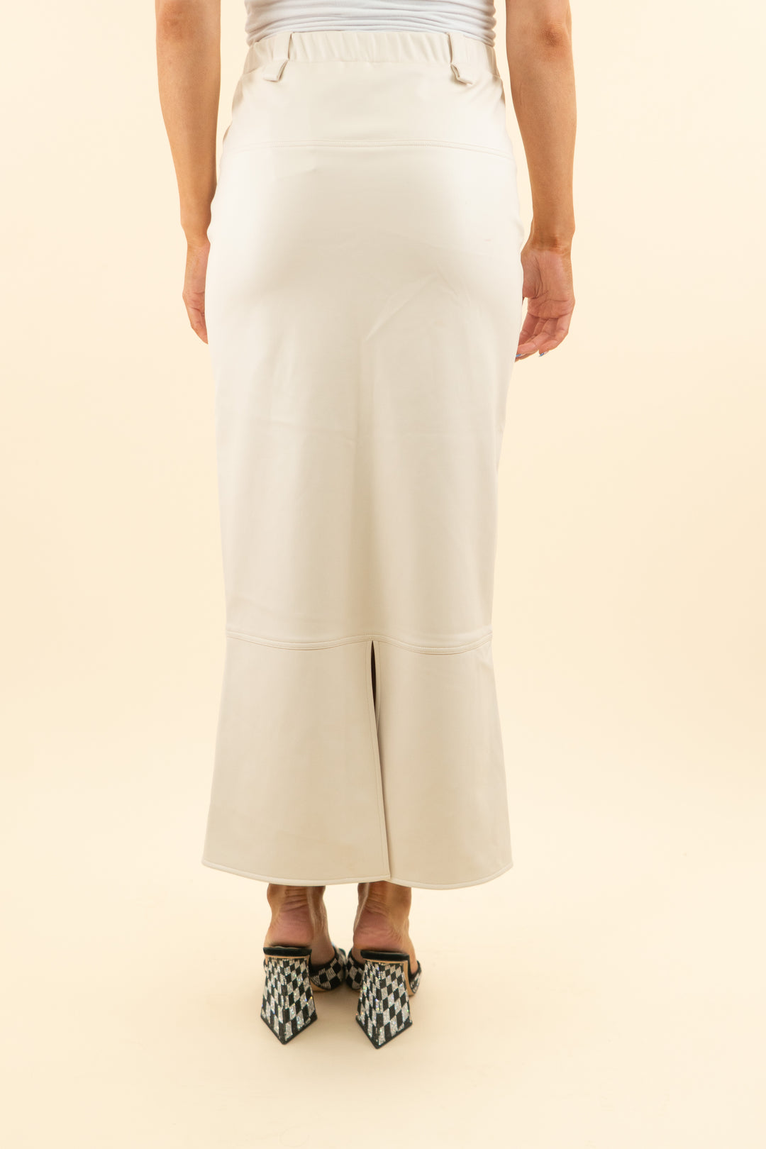 la pointe cream faux leather drawstring midi skirt (2; retail $950)