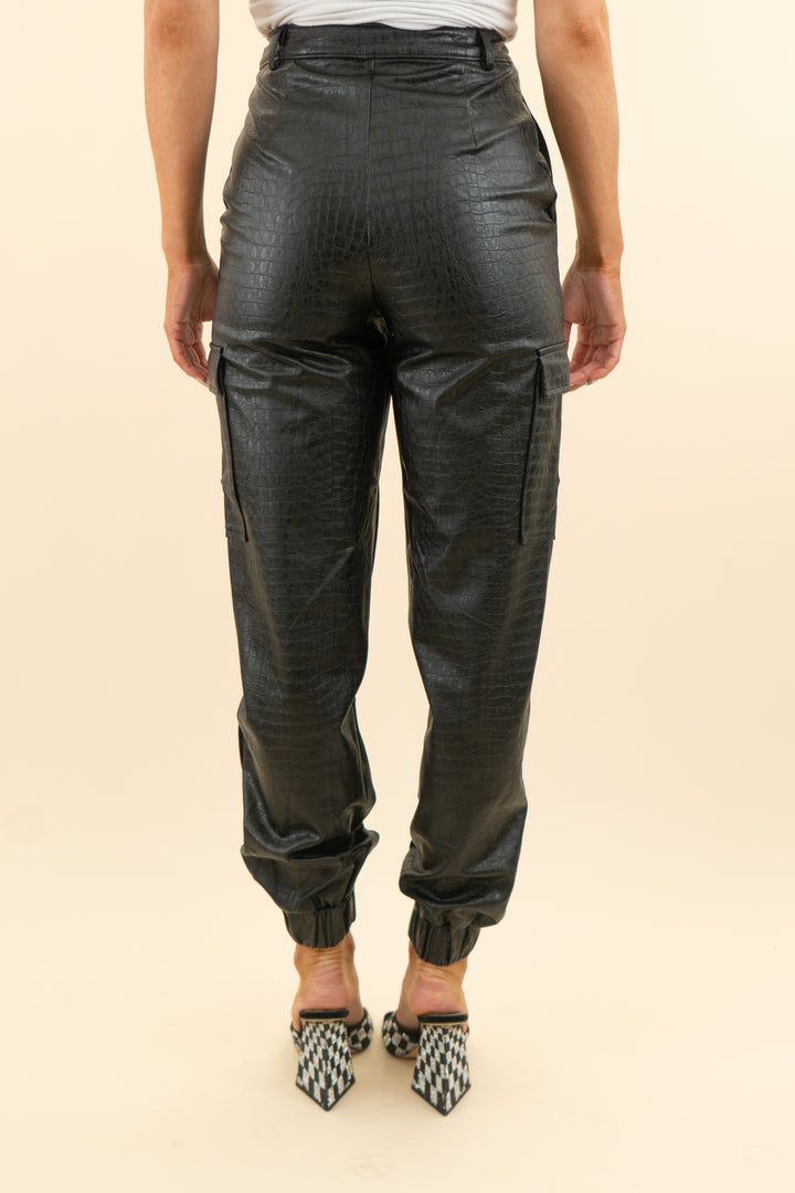 naked wardrobe black leather croc print cargo joggers (xs; retail $118)