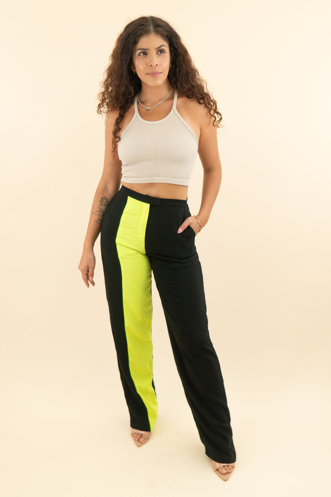 AUCTION house of cb black neon yellow stripe trousers (s)