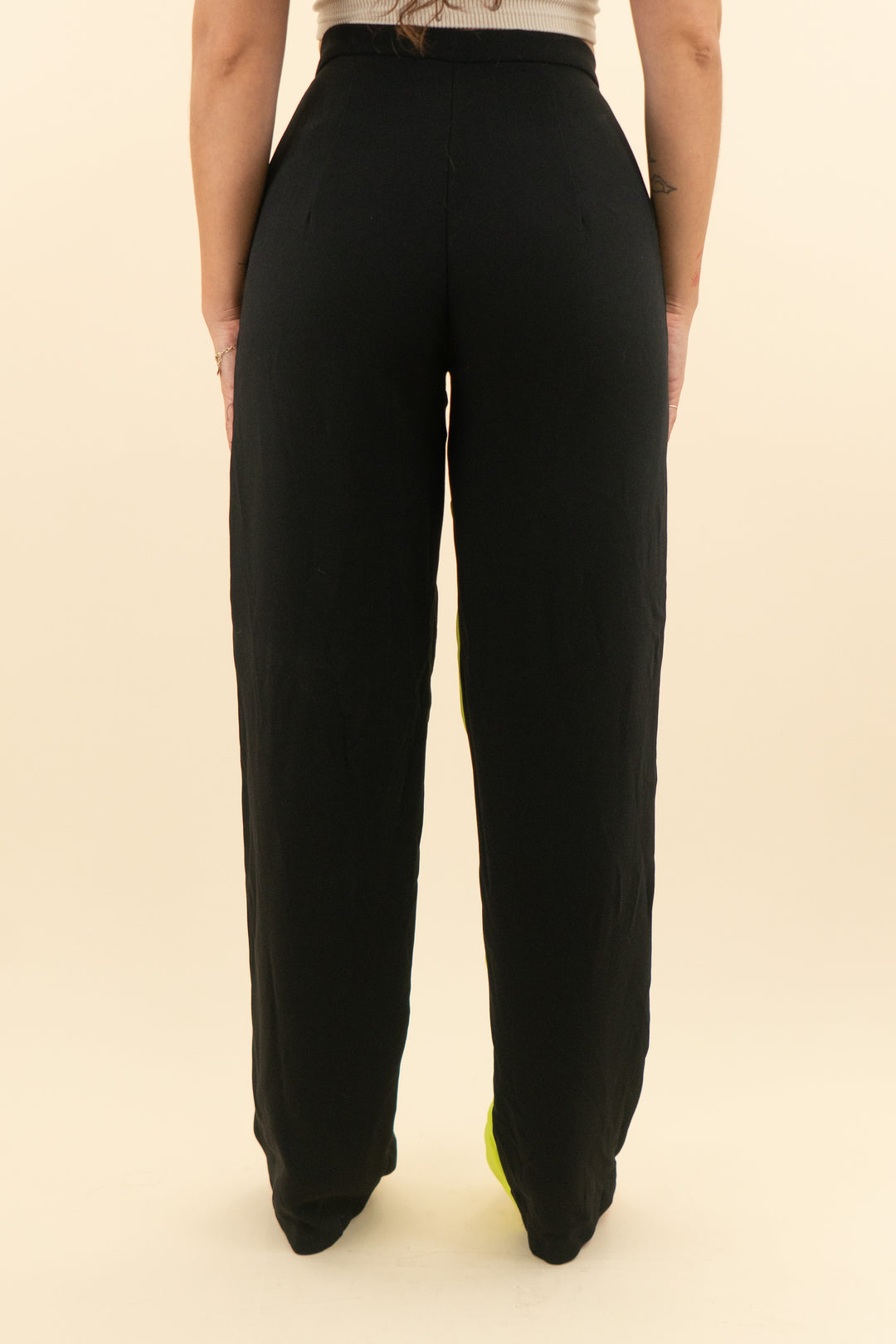 AUCTION house of cb black neon yellow stripe trousers (s)