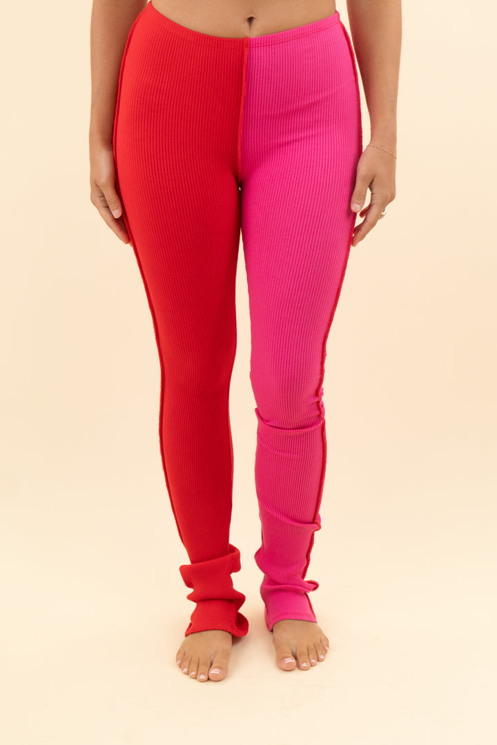 naked wardrobe red pink colorblock ribbed pants (s; retail $82)