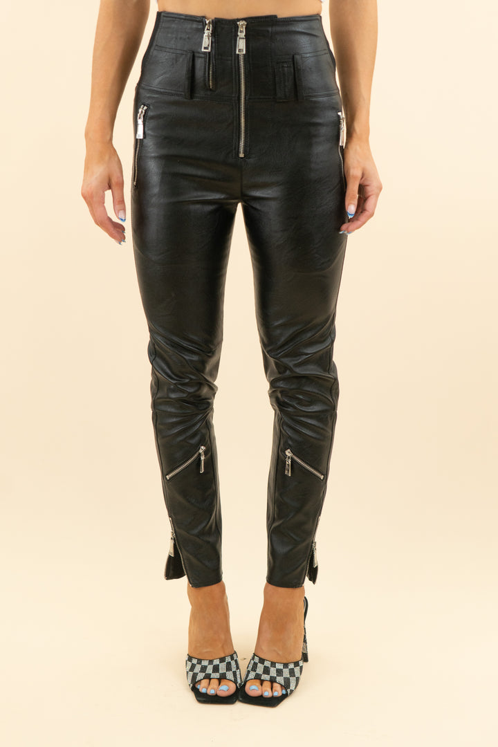 divine heritage black leather waist detailing pants (s; retail $395)