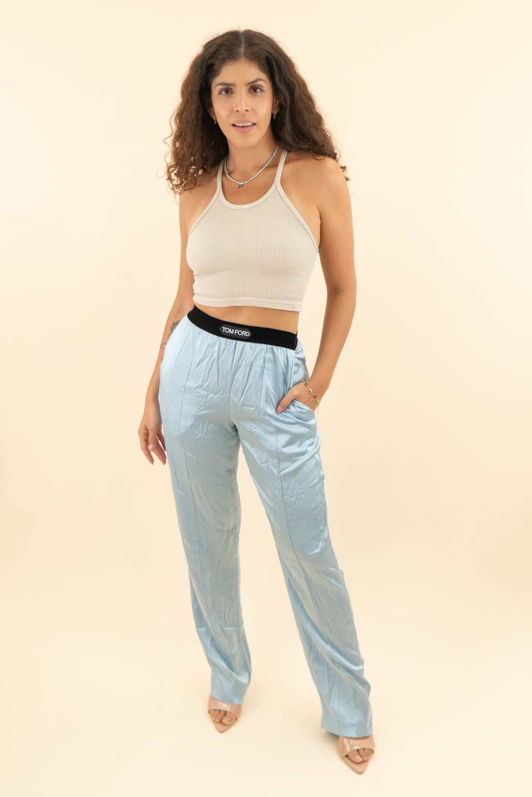 AUCTION tom ford baby blue satin pants (s)