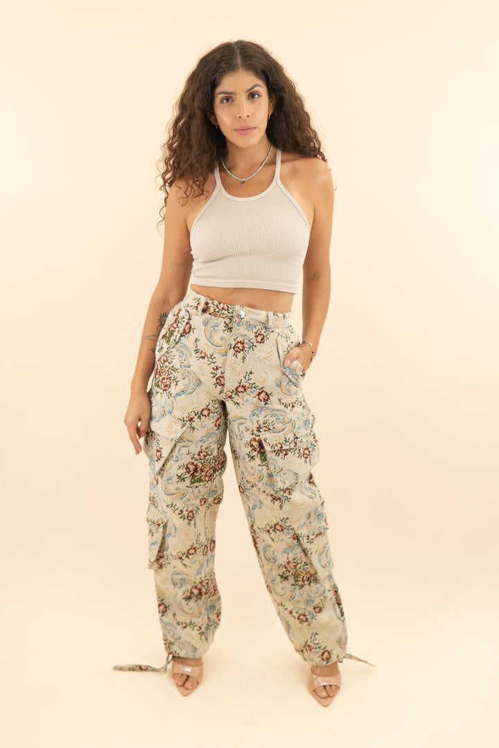 AUCTION maniere de voir tan floral patterned textured pants (6)